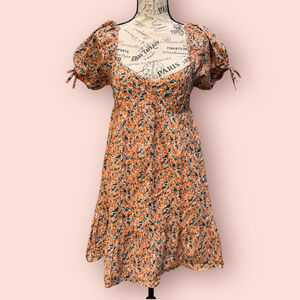 Lush Floral Print Lined Cotton Mini Dress Size L Orange Women’s
